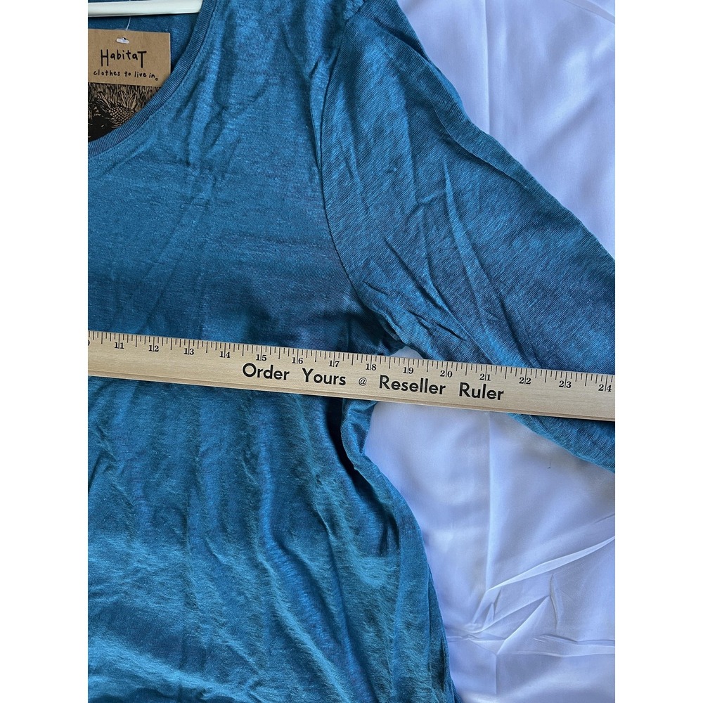 Habitat Shirt Womens Large Teal Linen V Neck 3/4 Sleeve Tunic Top Style 293436 - Picture 9 of 11